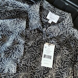 Cinq A Sept 5to& Black/Silver Womens Blouse Bell Tie Sleeves Women's Size L Silk